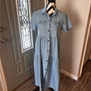 Sky Blue Button-Front Maxi Dress